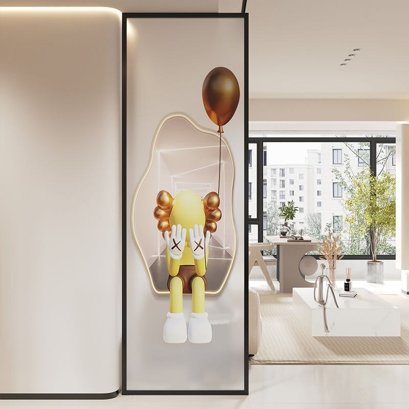 磨砂钢化玻璃彩绘卡通屏s风隔断入户玄关客厅商用简约现代轻奢定