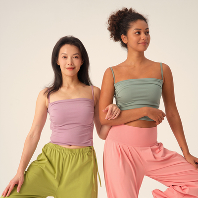 SELENE ACTIVE竹纤维云感高弹胸垫瑜伽吊带女褶皱运动背心上衣