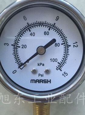 美国进口不锈钢MARSH美标压力表2.5英寸0~15/30/60/100/160PSI