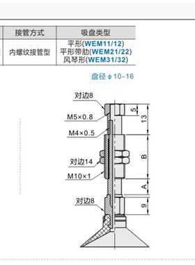 怡合达真空吸盘 WEJ31-d40-d50-WEM31/WEM32-J-10-20-30-B5/B01