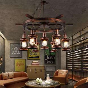 美式乡村复古铁艺吊灯工业风创意怀旧酒吧loft漫咖啡餐厅木头灯具