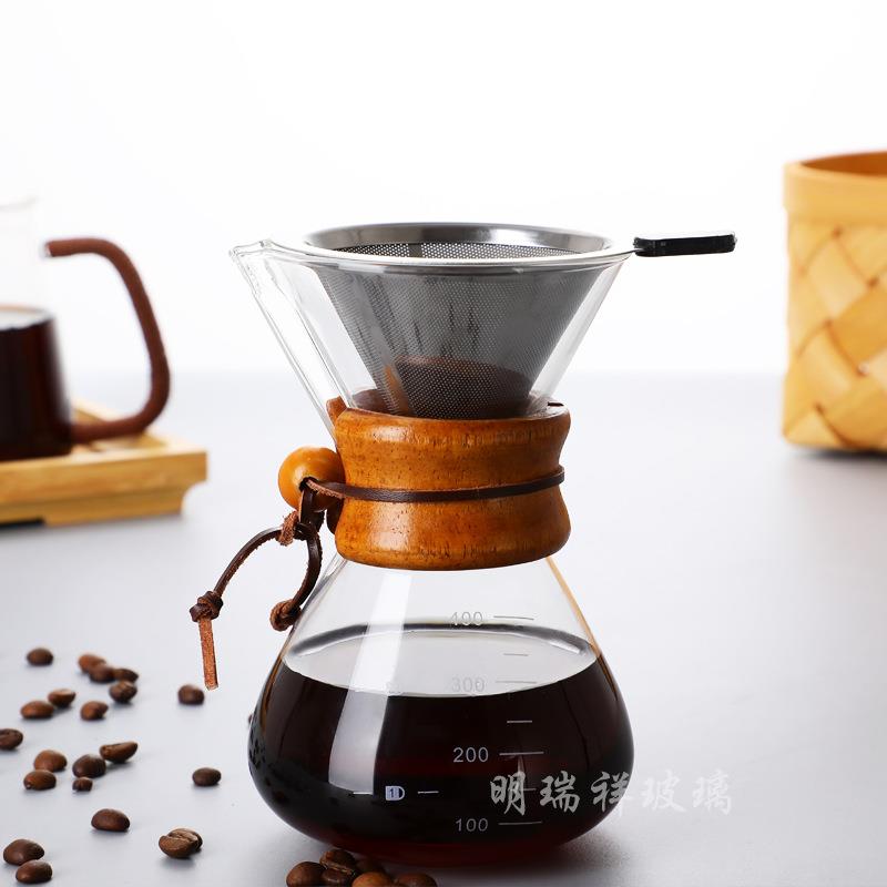 耐热玻璃咖啡壶手冲咖啡刻度壶直身分享壶滴漏式过滤杯简约花茶壶