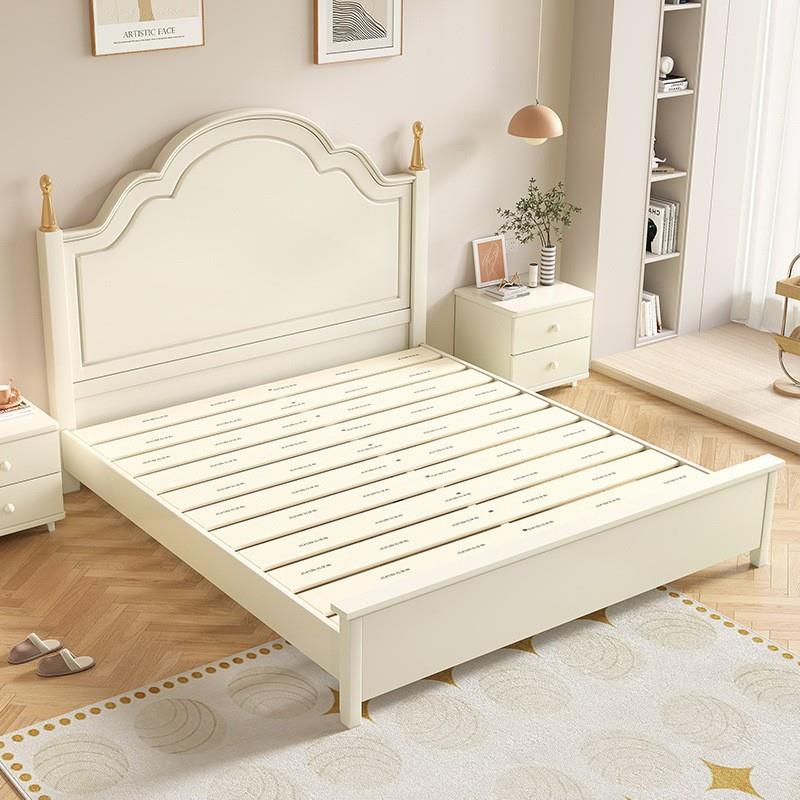 现代简约白色家用小户型卧室公主1.2米单人婚床奶油风实木床1.8米