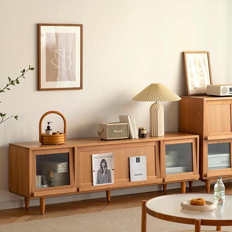 北欧实木电视柜现代简约家用客厅茶几组合柜小户型原木藤编视听柜