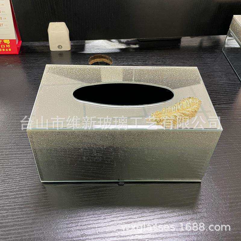 外贸工厂新款简约闪粉镜面玻璃高级纸巾盒客厅婚礼摆件餐巾盒现货