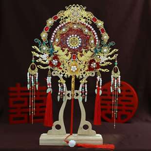 新品 喜扇红色流苏成品团扇9008 团扇结婚新娘秀禾手工婚扇中式