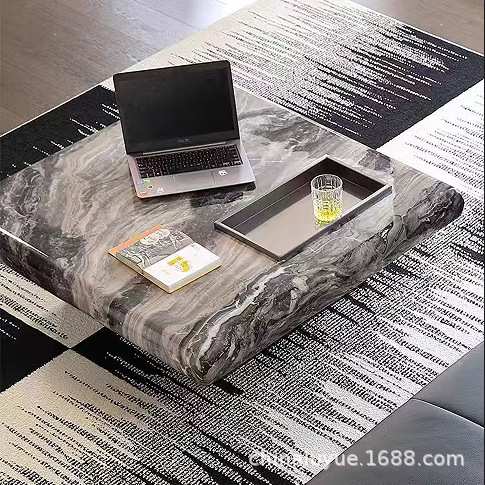 现代简约岩板小户型意式极简方形茶几客厅家用高级落地茶几桌子