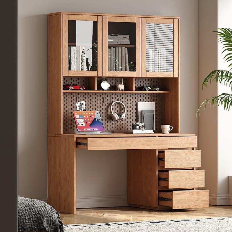 橡木实木书桌书架一体带抽屉书柜儿童学习现代简约小型书桌