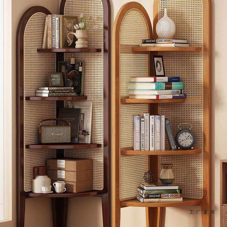 中复古式藤编转角装饰置物架客厅沙发墙边书柜子卧室实木三拐屏风,电子元器件市场,其它元器件,淘宝优惠券,粉丝福利购,淘宝优惠卷