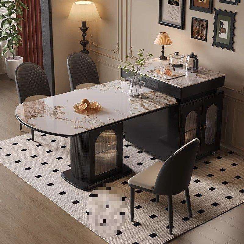 岩板岛台古风餐桌一体家用现代伸缩简约中岛餐桌椅厨房组合小户型