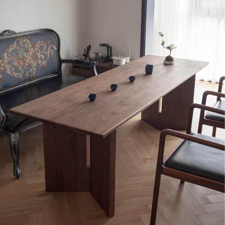 胡桃色长条全实木餐桌饭桌原木大板茶桌极简老板桌工作台创意书桌,电子元器件市场,其它元器件,淘宝优惠券,粉丝福利购,淘宝优惠卷