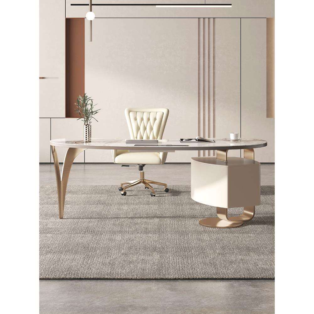 岩板书桌现代简约意式轻奢家用极简亮光台面小户型电脑办公桌