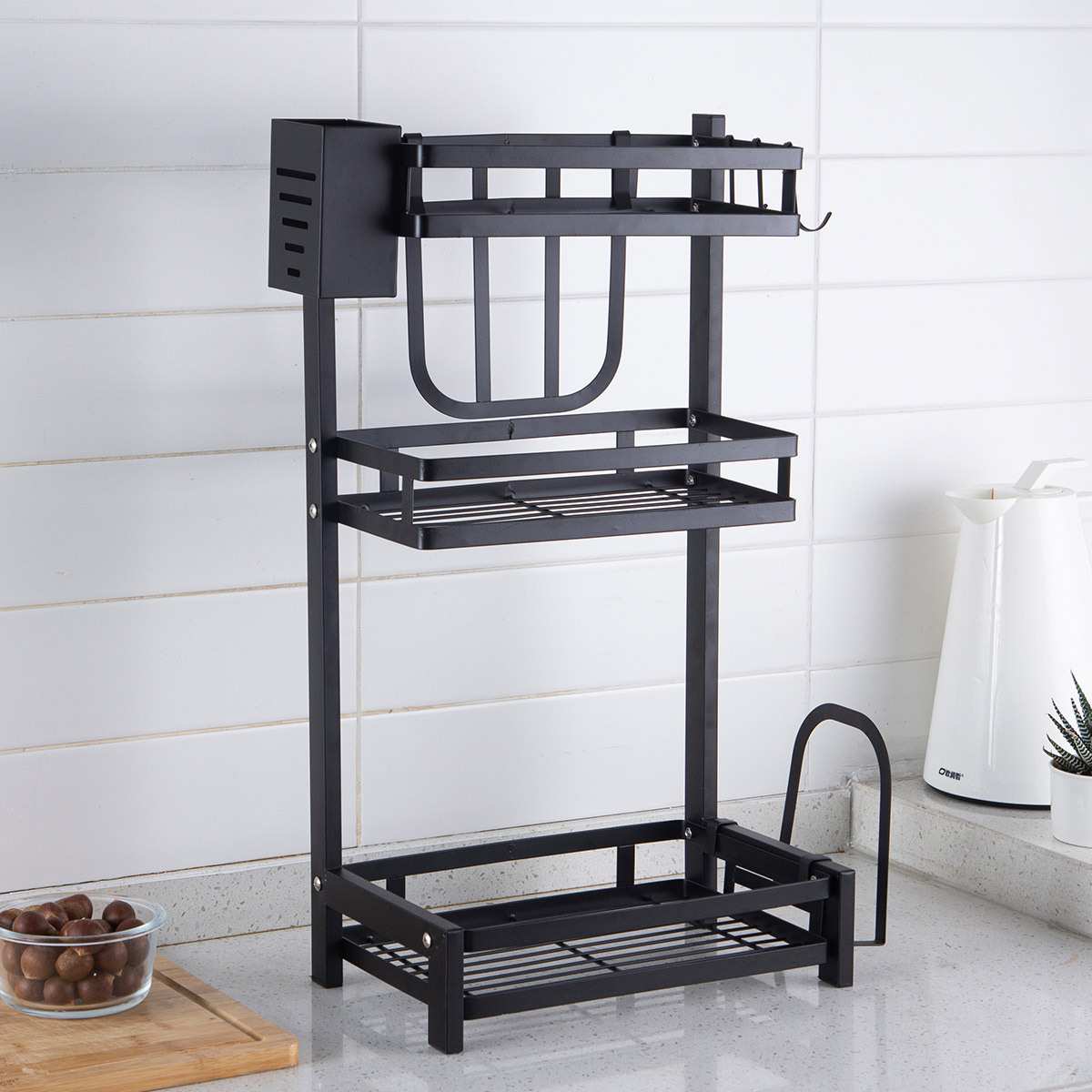 欧润哲厨房收纳调料架不锈钢多功能调味品砧板餐具多层用途置物架