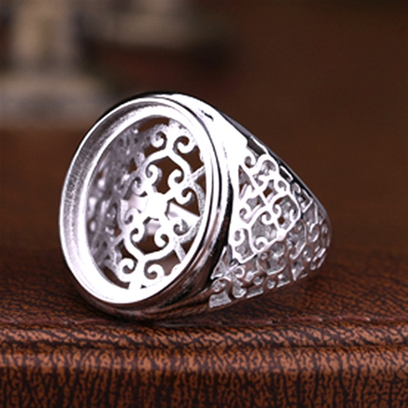 S925银男戒指空托13*15镶嵌松石蜜蜡封底方戒托17*22 13*V16 12*1