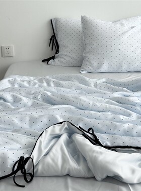 Layman蓝色波点夏季60s天丝夏凉被四件L套莱赛尔空调薄被子可机洗