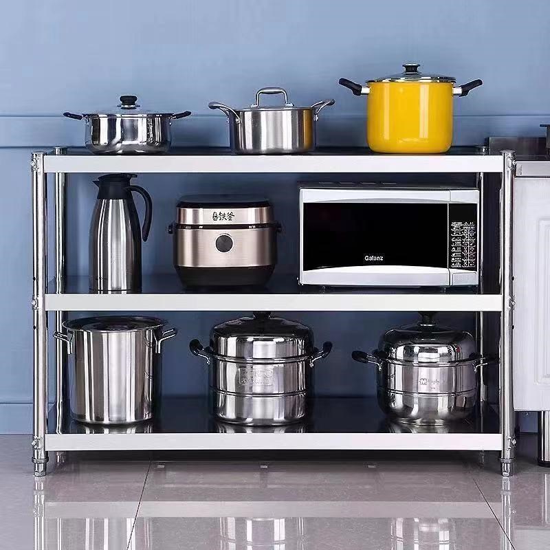 储物架三层不锈钢落地多层家用微波炉厨房储物V架多功能货架