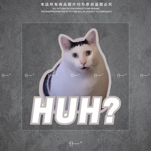 HUH猫咪搞笑表情反光贴电动摩托车头盔旅行箱汽车装饰遮挡划痕贴
