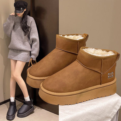 周冬雨同款mini皮毛一体雪地靴男女款保暖防滑加绒短筒棉鞋冬L