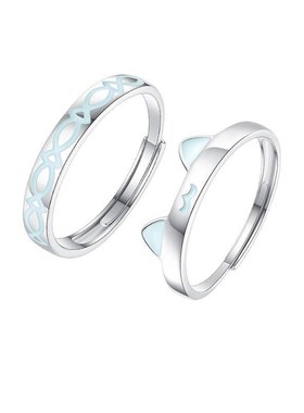 猫鱼之恋对戒男女l情侣开口可调节戒指个性精致轻奢高级感生日礼