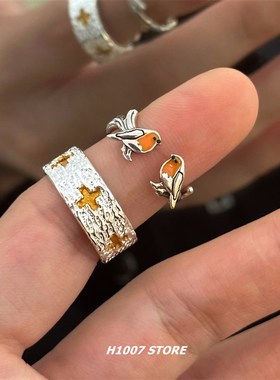 复古做旧金色十字戒指男款开口可微调单身食指戒情T侣款嘻哈风指