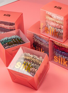 新款30姆米真丝发m圈100%桑蚕丝大肠发圈头发绳头花饰品礼盒装礼