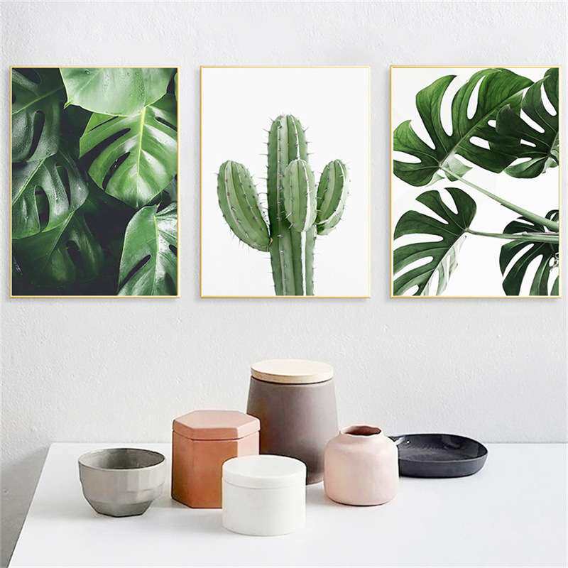 北欧现代绿色植物小清新风格艺术图片客厅现代简约家居装饰三联画