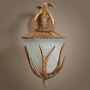 北欧鹿角壁灯树脂栗子灯田园乡村风门廊灯磨砂玻璃罩复古色鹿角灯