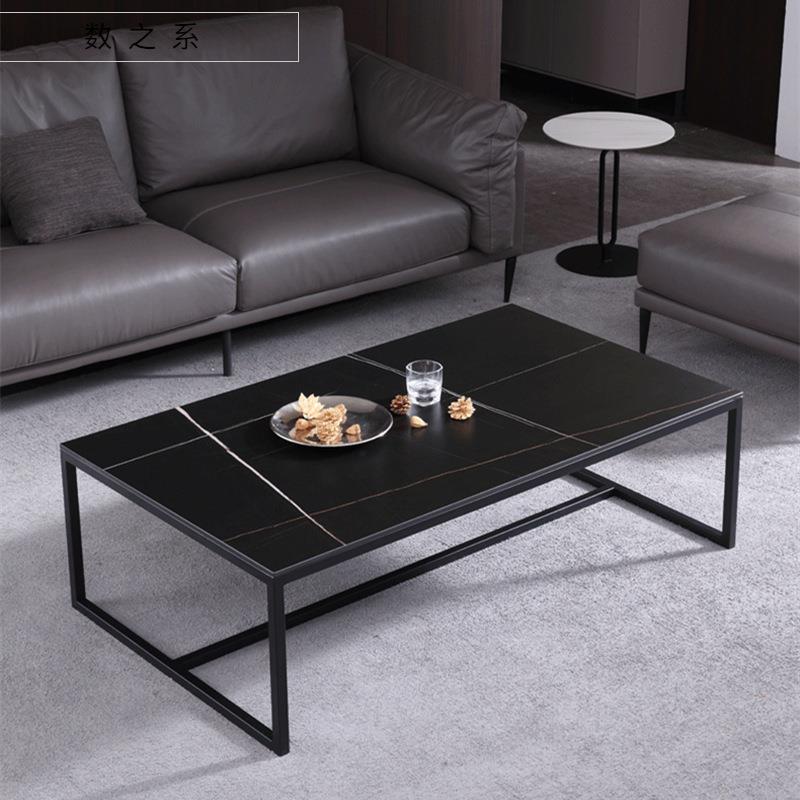 意式岩板茶几客厅办公室简约会客茶桌北欧现代简约家具长方形茶几