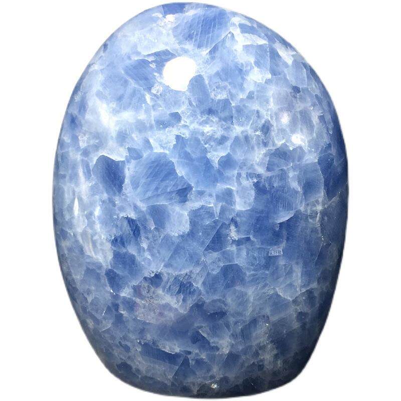 蓝色方解石天然蓝水晶原石打磨办公居家摆件