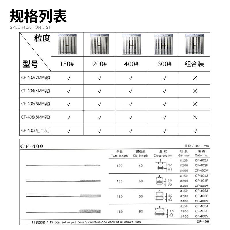 金信金刚石锉刀CF-400合金钢锉套装模具金属挫刀金刚砂锉刀平板