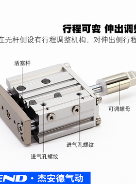 带导杆行程可调三轴气缸三杆MGPM12/16/20*30X40X50-20/30/50-XC8