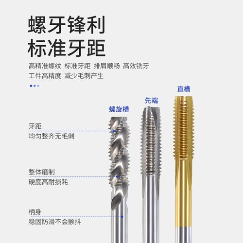 加长高速钢丝锥直槽螺旋先端机用丝攻通孔盲孔镀钛M6M8M10