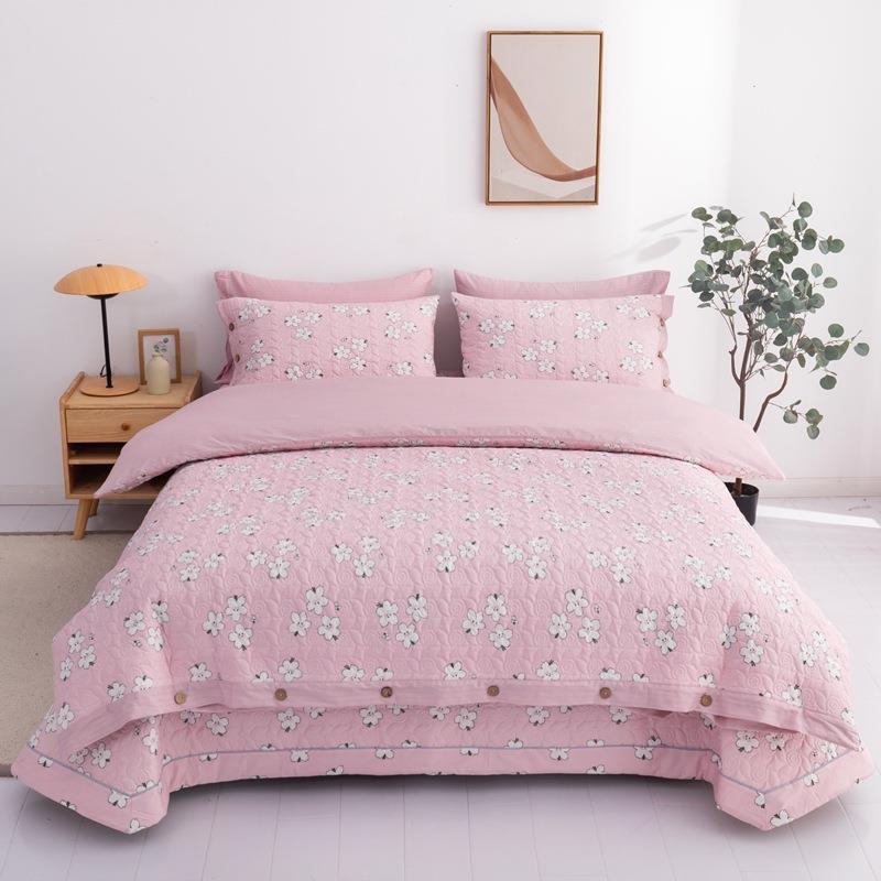 绗缝夹棉全棉被套四件套秋冬保暖加厚床盖床笠纯棉温暖床笠款