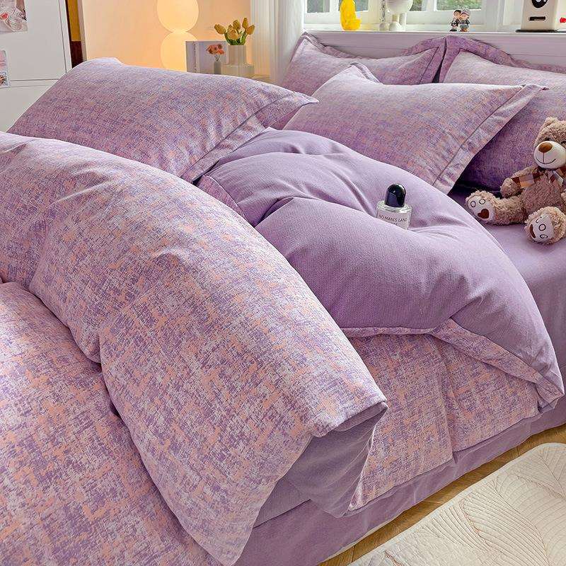 A类纯棉磨毛床上用品四件套全棉秋冬季被套被罩床单三件套床笠