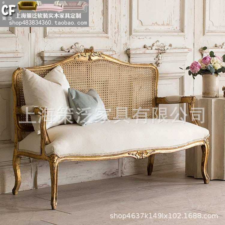 美式金色做旧沙发实木雕花藤背椅轻奢摄影三人沙发破复古布艺沙发,农机/农具/农膜,其它农用工具,淘宝优惠券,粉丝福利购,淘宝优惠卷