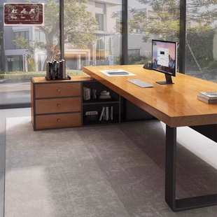 实木老板桌大班台带侧边柜简约现代总经理办公桌家具设计师电脑桌