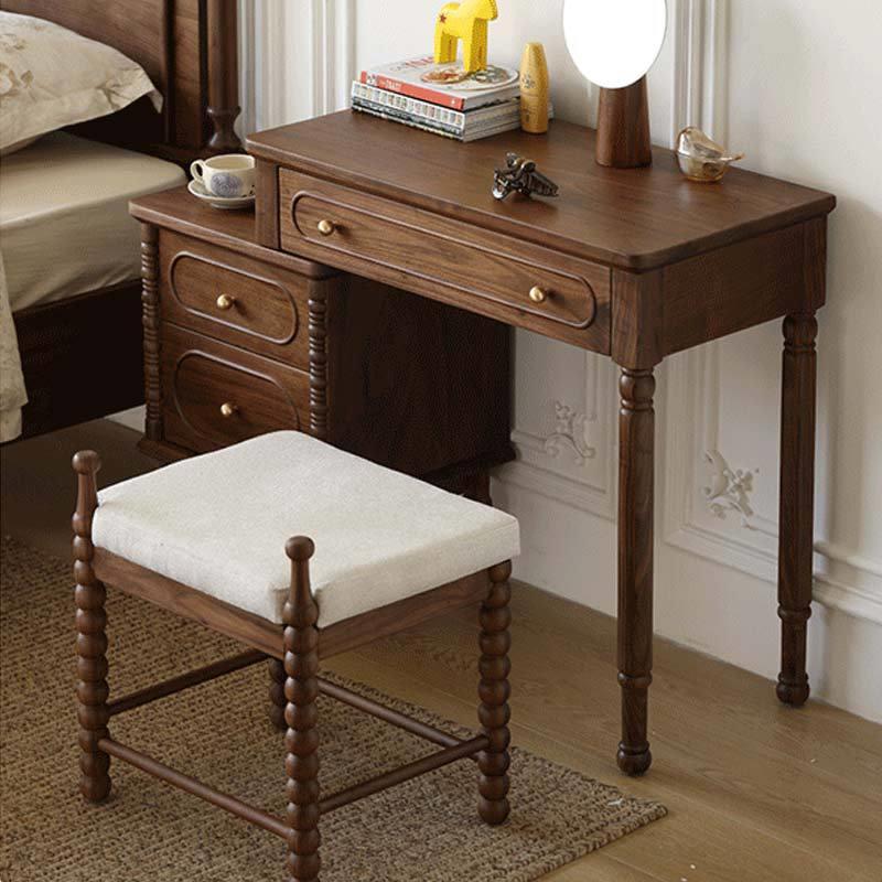 法式复古北美黑胡桃实木梳妆台斗柜一体化妆桌卧室小型床头柜书桌