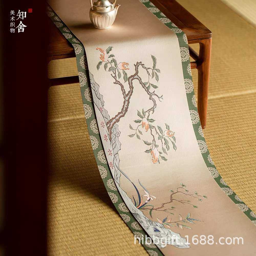 新品知舍思无邪香君子晨风织锦茶席中式复古宫廷风布艺桌旗布茶垫