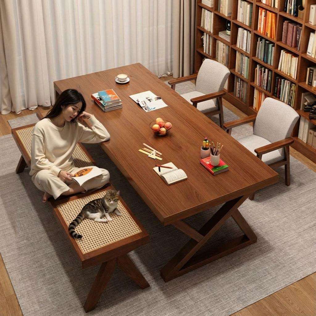 书桌实木芯去客厅家用大板办公桌双人电脑桌学生卧室写字长条桌子