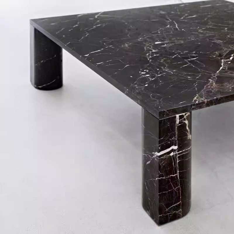 北欧极简天然黑白根大理石茶几 设计师款样板房高档别墅酒店茶桌
