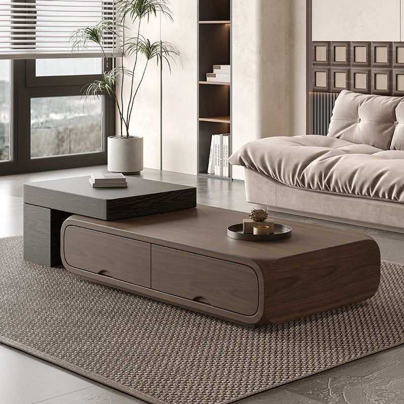 古风意式伸缩茶几小户型胡桃木现代家用客厅组合简约电视柜新款