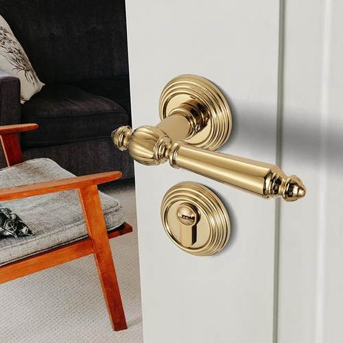 BAGB轻奢现代金色静音门实木分体门锁具锁磁吸静音室内卧室房门锁