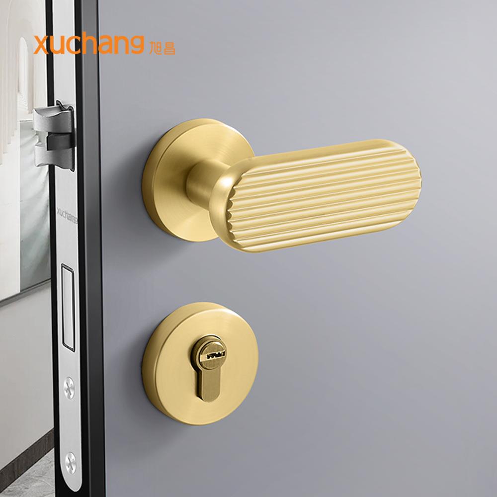 欧式风门锁金色静音磁吸房门锁轻奢法式室内门锁卧室分体式木门锁