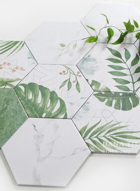 戴纳 绿色植物j六角砖六边形地砖阳台庭院花砖厨房卫生间复古瓷砖