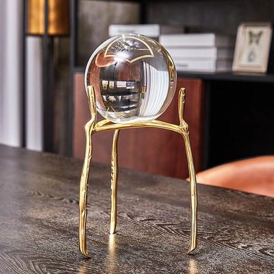 轻奢纯铜招财水晶球摆件客厅电A视柜酒柜办公室乔迁礼品装饰品摆