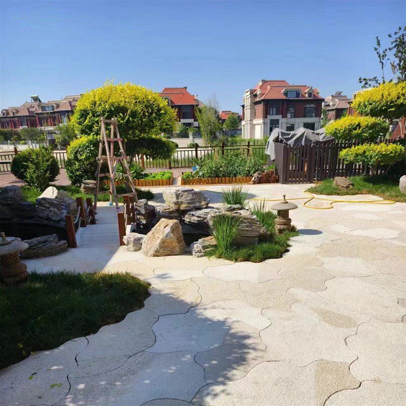 柏坡黄地铺碎拼地球拼不规则地铺B石田园风格日式庭院菠萝面铺地