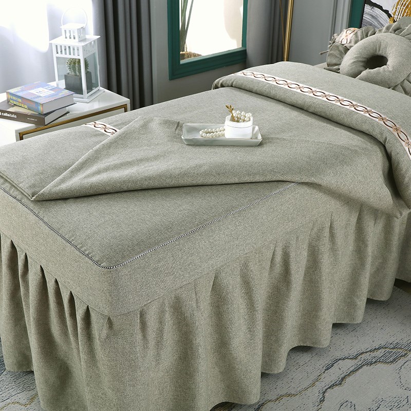 美容床罩四件套 美容院专用美容床SPA床L套按摩床棉麻床单床罩被