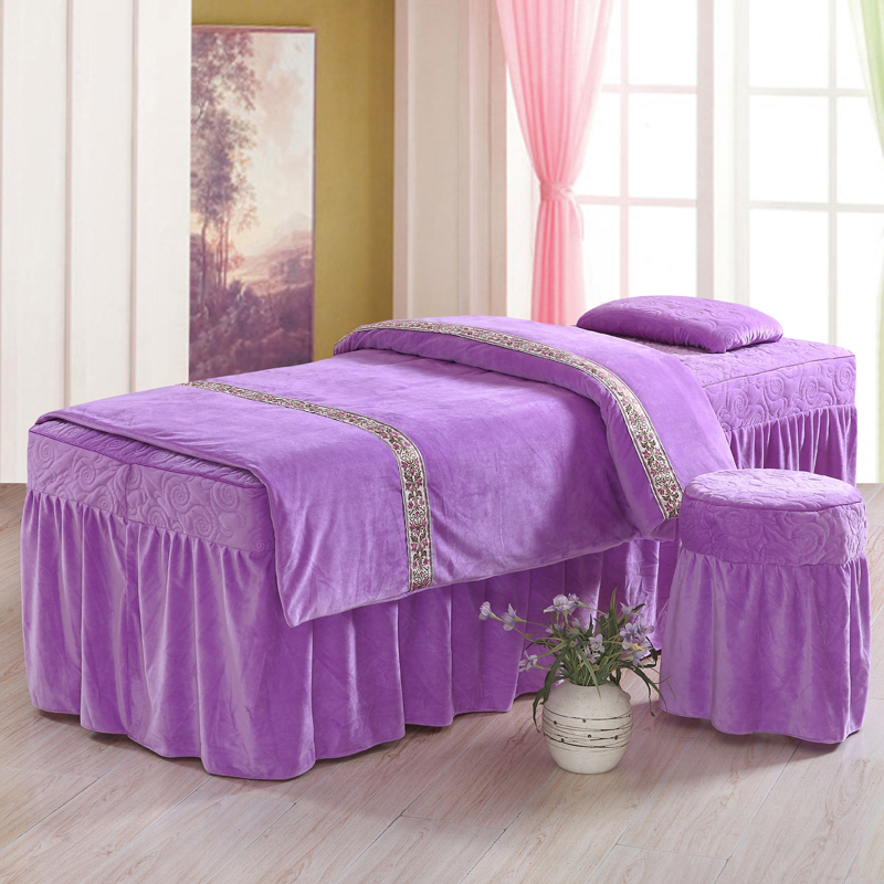 韩式加厚水晶绒纯色保暖美t容床罩四件套美容院专用SPA按摩床定做