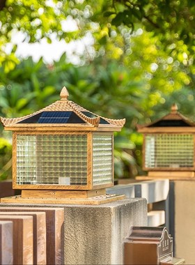 柱头灯太阳能庭院灯户外家用别墅大F门口围墙灯室外防水景观柱子
