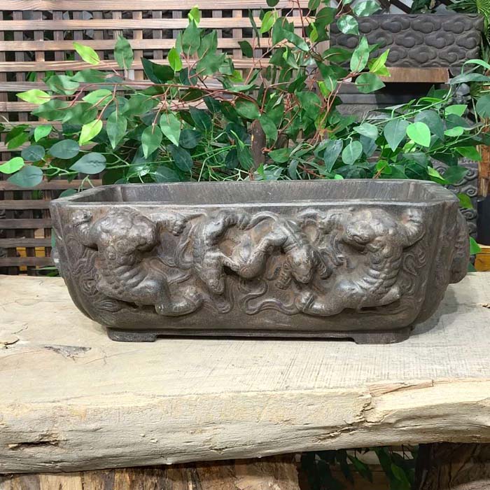 中国风禅意仿古青石多肉花盆老E桩假山流水造景吸水石盆景盆